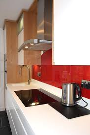 long wall red glass splash back, curvy