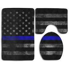Looking for a solid colour set of bath rugs to go with your bathroom tiles with floral pattern in a berry shade? American Thin Blue Line Flag Day 3 Piece Bathroom Rugs Set Bath Rug Contour Mat And Toilet Lid Cover Buy At A Low Prices On Joom E Commerce Platform