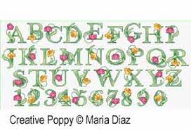 Kit contains 14ct aida fabric, floss, needle, chart, and instructions. Maria Diaz Art Nouveau Alphabet Cross Stitch Pattern Chart