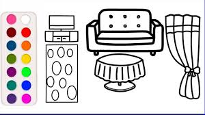 رسم وتلوين اثاث منزلي رسم بساط رسم تلفاز رسم غرفة المعيشة تعلم الرسم للاطفال خطوة خطوة Youtube