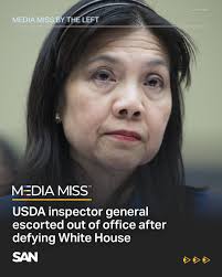 The U.S. Department of Agriculture inspector general, Phyllis Fong, was  escorted out of her office after refusing to comply with her firing by the  Trump administration. Fong had been with the department
