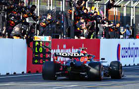 Ferrari driver charles leclerc of monaco, right, is congratulated by red bull driver max verstappen of the netherlands after taking pole position during the qualifying session at the baku formula one city circuit in baku, azerbaijan, saturday, june 5, 2021. Red Bull S Sergio Perez Drives To Victory At 2021 Formula One Azerbaijan Grand Prix