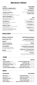 Five Bar Birmingham Brunch Cocktails Chicken N Waffles Brunch Menu