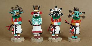 Wood loss on one foot, one foot has been reattached, cracking to the cottonwood on the casemask and rear of the doll; Native American Loretta Multine Navajo Hopi Hand Made Miniature Native American Dolls Spirit Dolls Native American Kachina Dolls
