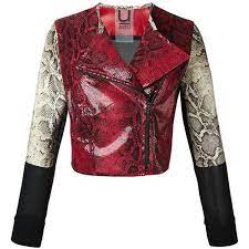 U Aviu Snakeskin Print Biker Jacket 530 Liked On Polyvore Featuring Outerwear Jackets Red Red Le Designer Leather Jackets Leather Jackets Women Jackets