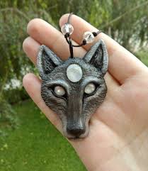 Wolf Pendant Polymer Clay Wolf Pendant Spirit Animal Pagan Pendant Fantasy Moonstone Jewelry Wood Jewelery Polymer Clay Charms Polymer Clay Jewelry
