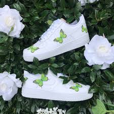 Green Butterfly Air Force 1s Custom Sneakers Air Force 1s Nike Shoes By Girlbossgraphicz On Etsy Https Www Et Butterfly Shoes Cute Nike Shoes Hype Shoes