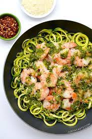 Pesto Zucchini Noodles With Shrimp Just A Taste Veggie Noodles Recipes Spiralizer Recipes Veggie Noodles