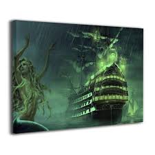 Abandoned pirate ship cabin at night. Amazon Com Loutan Storm Mermaid Pirate Life Ghost Ship Sailing Canvas Wall Decor Artwork Wall Art Ready To Hang For Home Livingroom Bedroom Office Decoration 12x16 In Posters Prints
