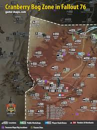 Map Of Cranberry Bog Region Of Appalachia West Virginia For Fallout 76 Video Game The Map Contains All The Locations You Cranberry Bog Fallout Fallout Facts