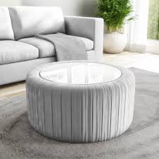 See the detailed pictures here. Silver Grey Velvet Ottoman Storage Pouffe With White Glass Top Coffee Table Clio Furniture123
