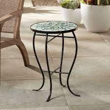 What shapes are available within ceramic outdoor side tables? Teal Island Designs Aqua Mosaic Black Iron Outdoor Accent Table Walmart Com Walmart Com