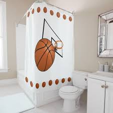Basketball And Hoop Shower Curtain Zazzle Com Bathroom Decor Boys Bathroom Decor Kids Room Curtains