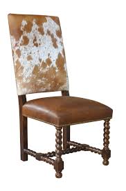 Spanish Cowhide Leather Dining Chair Distressed Wood Frame Brass Nails 390 Leather Dining Chairs Distressed Wood Frames Dining Chairs