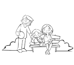 Dibujo de una familia para pintar o imprimir (padres con su hijo). Dibujo De Familia En El Parque Para Colorear Con Los Ninos