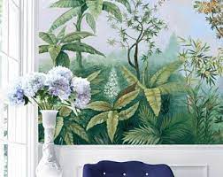 Tropical Forest Removable Wallpaper Vintage Scenic Zuber Style Tropical Leaves Wall Mural Garden Landscape Self Adhesive Mural Wallpaper Mural Wallpaper Decor