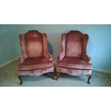 Highland House Of Hickory Queen Anne Rose Velvet Wingback Chairs A Pair Image 7 Of 7 Wingback Chair Velvet Wingback Chair Chair