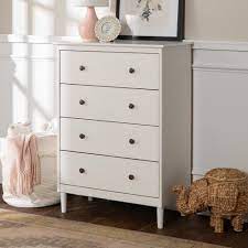 Walker Edison Furniture Company Classic Mid Century Modern 4 Drawer White Solid Wood Dresser Small White Dresser Storage Furniture Bedroom Solid Wood Dresser