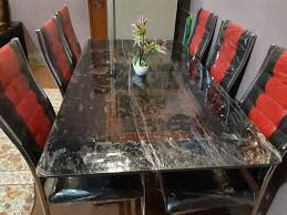 Roundhill sheesham wood 6 seater dining table for living room home hall hotel dinner restaurant wooden dining table dining room set dining table with 4 chairs and 1 bench furniture for home. New Glass Dining Table With Six Chairs Available For Sale In Lahore