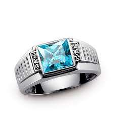 Topaz Men S Ring In 925 Sterling Silver Natural Diamonds Etsy Rings For Men Mens Silver Rings Mens Gemstone Rings