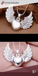 Closeout Silver Angel Winged Heart Pendant Heart Pendant Angel Wings Heart Silver Angel Wings
