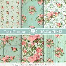teal digital paper vintage roses shabby chic digital paper etsy in 2020 digital paper handmade stationery vintage roses