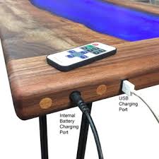 Designed by wood republic the lit table is a piece that is created from the mixture of plywood and steel. Led Lit Walnut And Resin River Coffee Table That Charges Your Phone 7 Steps With Pictures Instructables