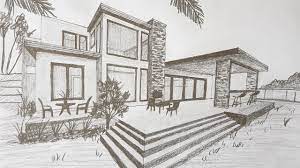Modern house drawing perspective floor plans design. Modern House Drawing Two Point Perspective Novocom Top