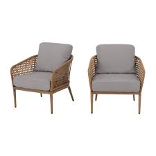 Hampton Bay Coral Vista Brown Wicker Outdoor Patio Dining Chair With Cushionguard Stone Gray Cushions 2 Pack H179 01424900 The Home Depot In 2020 Lounge Chair Outdoor Patio Lounge Chairs Patio Lounge