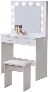 Check spelling or type a new query. Ofcasa Dressing Table With Hollywood Led Lights Mirror 2 Drawers White Makeup Vanity Desk With Stool For Bedroom Amazon Co Uk Home Kitchen