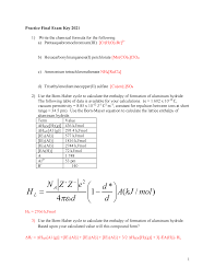 (kelvin = celsius + 273) answer: Practice Exam Final Answer Key 2021 Inorganic Chemistry Practice Final Exam Key 2021 Write The Studocu
