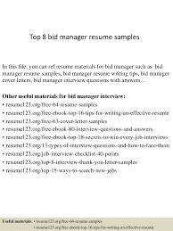 top 8 bid manager resume samples