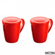 Nayasa Coffee Mugs Buy Nayasa Microfresh Milk Mug With Lid 2pcs Red Online Oyekitchen Com Mugs Tea Cups Tea Set