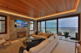 Modern Luxury Living Room With Wood Ceiling And Ocean View Living Room Wood Luxury Living Room Design Luxury Living Room
