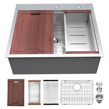 Free shipping & handling offers! Lordear Stainless Steel 25 In Single Bowl Drop In Kitchen Sink Workstation Ledge 16 Gauge Topmount Bar Sink With Accessories Lts2522a1 The Home Depot