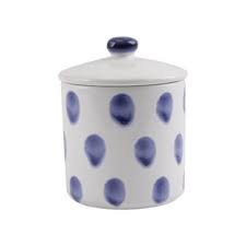 Available by order,this 3 piece wheel thrown lidded canister set is great for storing your favorite cookies, pretzels, sugar or the canisters have the perfect blending of white, with blue trim on the lids and a ring of roses at the top. Farmhouse Rustic Blue Kitchen Canisters Jars Birch Lane