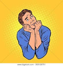 Retro pop art comics panel with perplexed and suspicious man thinking and mumbling vector illustration. A Man Dreams Thinking And Pondering Pop Art Retro Vector Illustration Vintage Kitsch Poster Id 303128701
