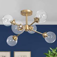 Ksana Gold Semi Flush Mount Ceiling Light Gold Chandeliers For Dining Rooms Kitchen Livi Semi Flush Mount Lighting Flush Mount Ceiling Lights Ceiling Lights