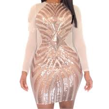 Buy Pinda Rose Gold Sexy Plus Size Bodycon Dress Women Sequin Geometric Pattern Dress Xl Rose Gold At Amazon In