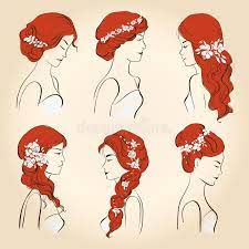 You may get cute red babylights on the ends of your bob and look terrific. Set Of Different Wedding Hairstyles With Flowers For Red Hair Stock Vector Illustration Of Elegance Bride 58032845
