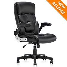 Yamasoro Ergonomic Office Chair Leather Computer Desk Chair High Back Comfort Gaming Chair With Flip Up Arms Office Chair Black Office Chair Leather Desk