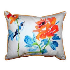 Betsy Drake Interiors Bird Roses Indoor Outdoor Lumbar Pillow In 2020 Floral Throw Pillows Lumbar Pillow Outdoor Throw Pillows