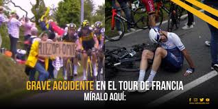 A 45 kilómetros de llegar a la meta de la primera etapa del tour de francia, donde brest y landerneau se disputaban el liderato, se presentó una masiva caída de pedalistas que quedó grabada por la producción del tour. Re79o4que71grm
