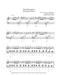 Bad Romance By Lady Gaga Piano Sheet Music Intermediate Level Sheet Music Piano Sheet Music Piano Music