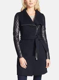 Mackage Hemy Leather Sleeve Asymmetrical Long Coat Nordstrom Wool Coat Women Mackage Coat Leather Sleeve