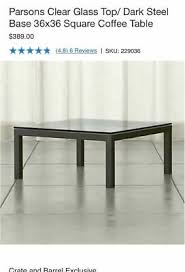 Base features adjustable levelers to adapt to varying floor levels. Crate Barrel Parsons Clear Glass Top Steel Base 36x36 Square Coffee Table Ebay