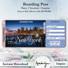 Vorlage oder modell isoliert auf blauem hintergrund. New York Ticket Template Airline Ticket Digital Download Etsy