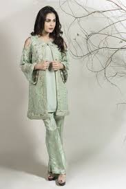 Stylish Pakistani Party Wear Dresses 2018 For Girls In Jacket Style In Light Green Color Pakistani Party Wear Dresses New Party Wear Dress Party Wear Dresses