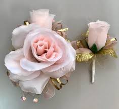 Light Pink Gold Corsage Boutonniere Set Artificial Flowers Corsage And Boutonniere Set Gold Corsage Prom Corsage Prom