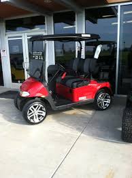 Red Golf Cart With Custom Black Seats With 10 Anchor Accent Golf Carts Golf Club Grips Perfect Golf